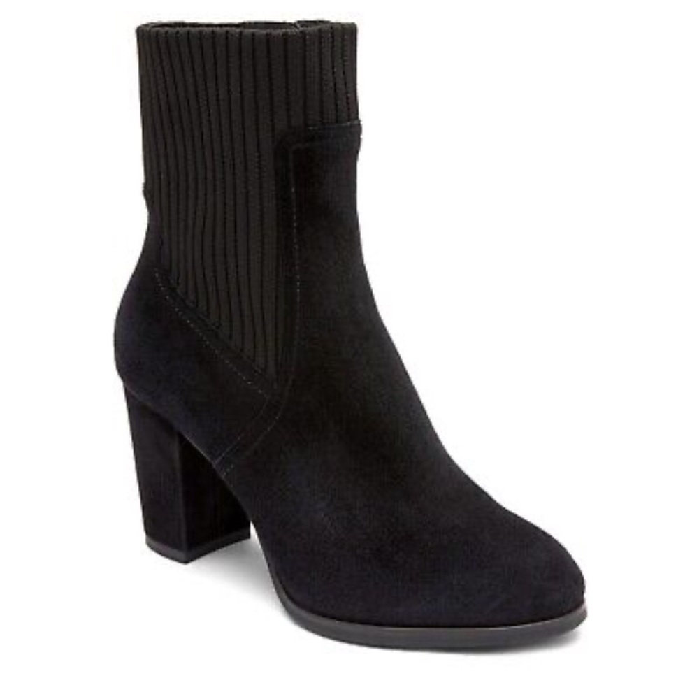 Vionic Kaylee Black Suede/Fabric Sock Heel Comfort Ankle Booties